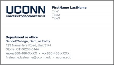 Sample UConn business card