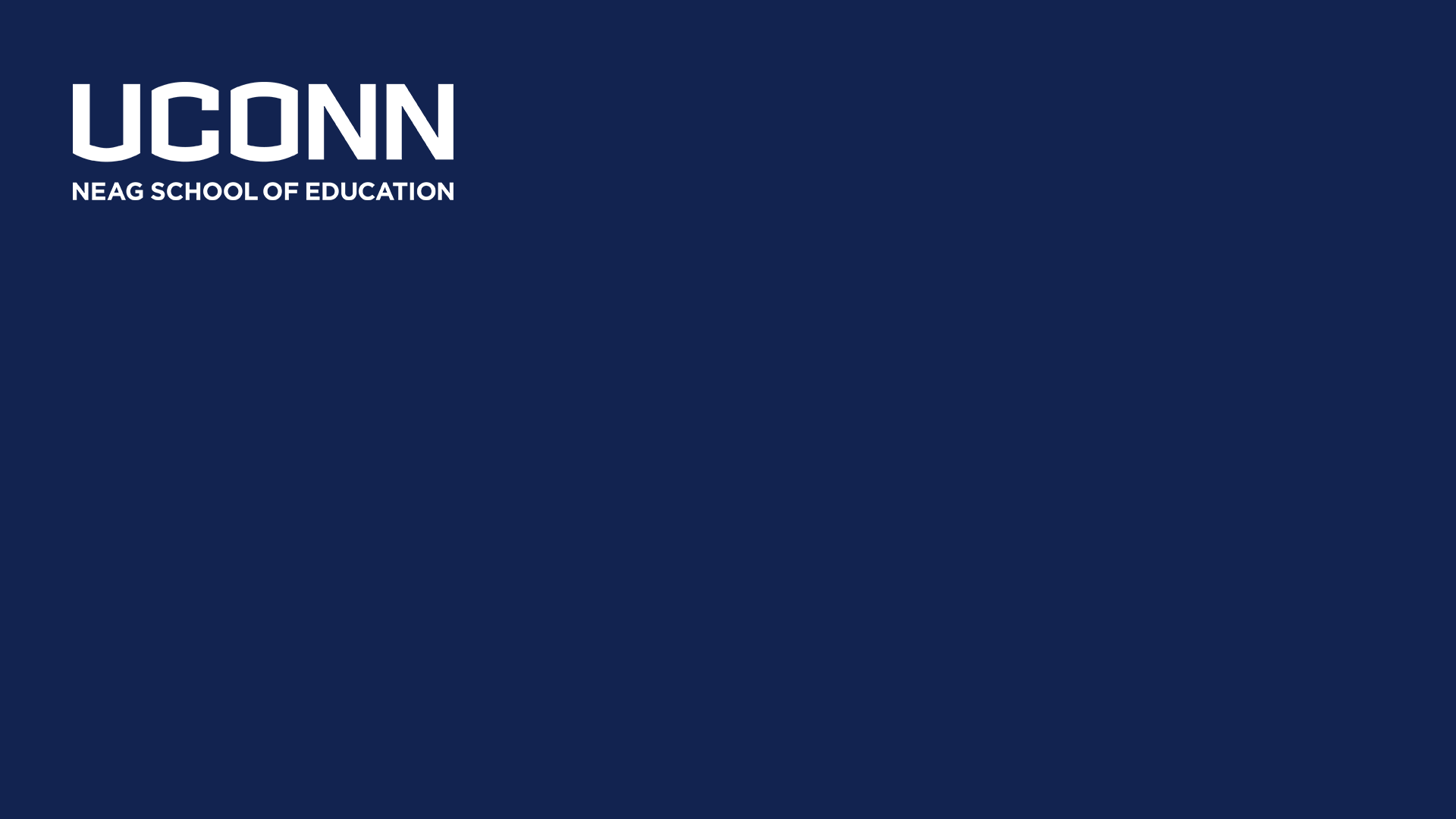 White UConn Neag School of Education wordmark on a navy blue background