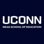 White UConn Neag School of Education wordmark on a navy blue background.